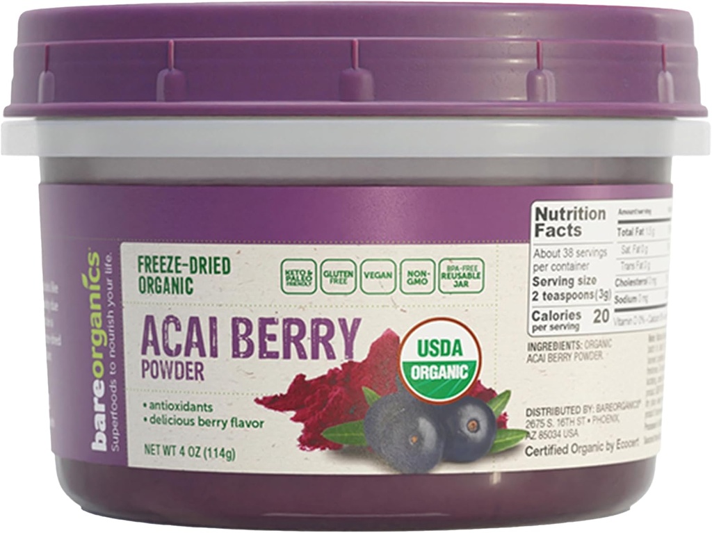 Σκόνη μπαχαρικών Acai Berry, σκόνη Superfood, συμπλήρωμα βιολογικής διατροφής, 4 ουγγιά