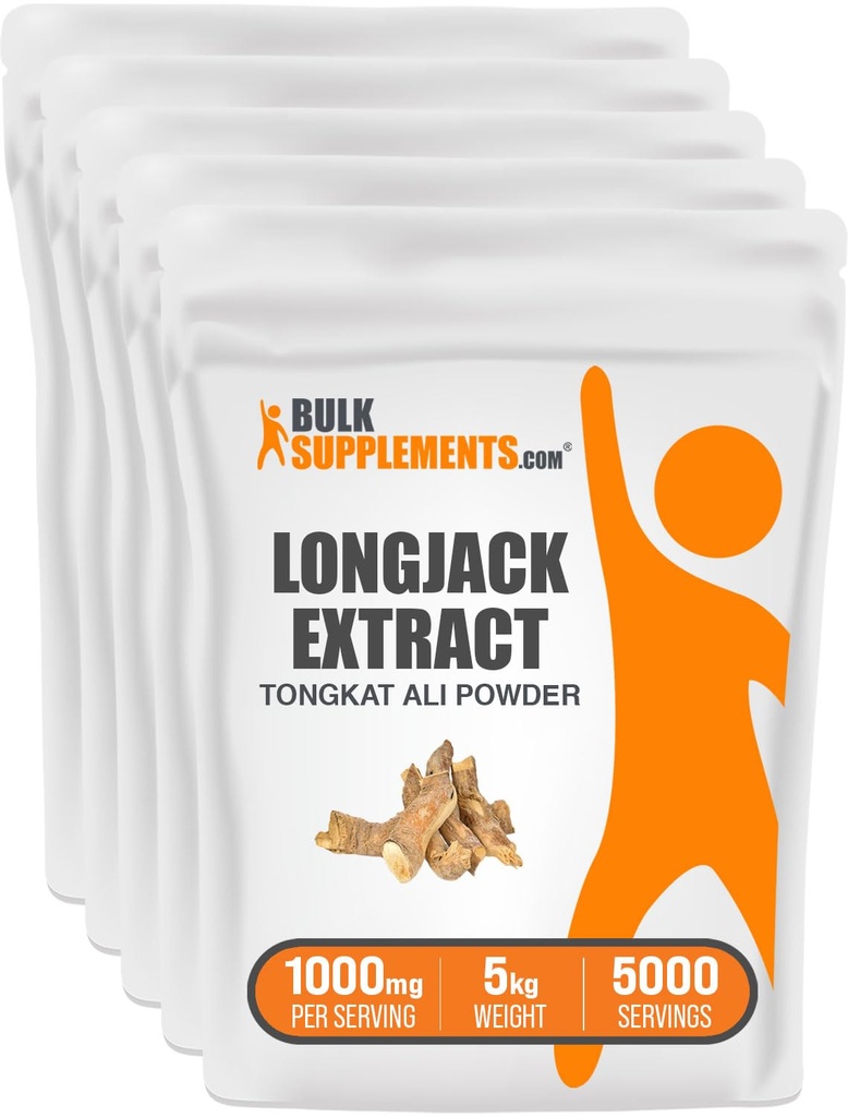BulkSupplements.com Longjack Extract Powder - Tongkat Ali Extract, Longjack Tongkat Ali Powder - Tongkat Ali for Men & Women, Gluten Free - 1000mg per Serving, 5kg (11 lbs) (Pack of 5)