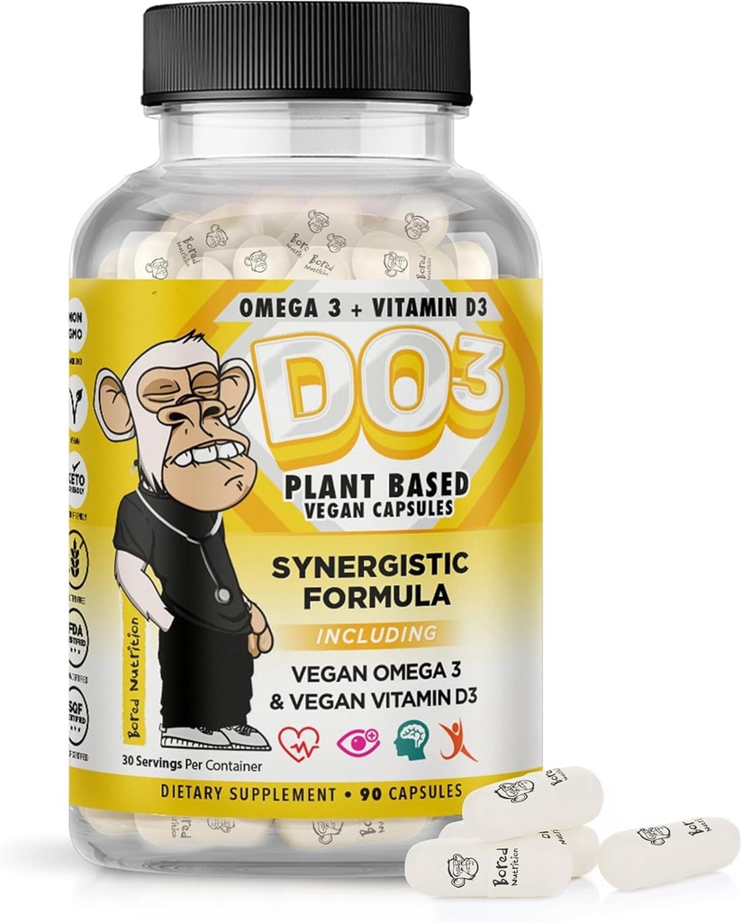 Bored Nutrition Vegan Omega 3 and Vitamin D3 Supplement 90Ct