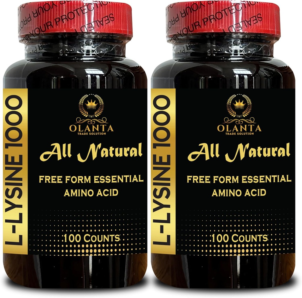 L-LYSINE 1000 mg Free Form Amino Acid Essential - Συμπλήρωμα L-Lysine υψηλής αντοχής για την υποστήριξη της όρασης Lip Care, L-Lysine HCI, Free Form Amino Acid, Ενισχυμένη Απορρόφηση - 2 Φιάλες 200 Μετρητές