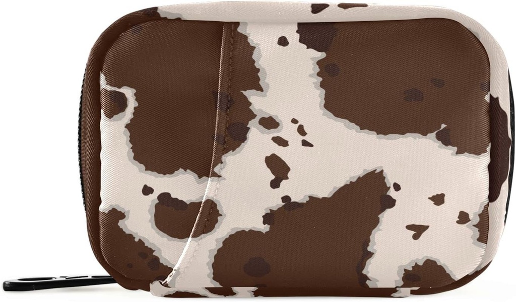 OTVEE Beige Brown Cow Print Τσάντα κάσας χαπιών, Vitamin Organizer Medicine Carriing Case for Travel