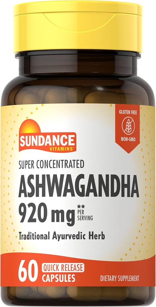 Sundance Ashwagandha 920mg | 60 Capsules | Super Concentrated | Traditional Ayurvedic Herb | Non-GMO, Gluten Free Supplement