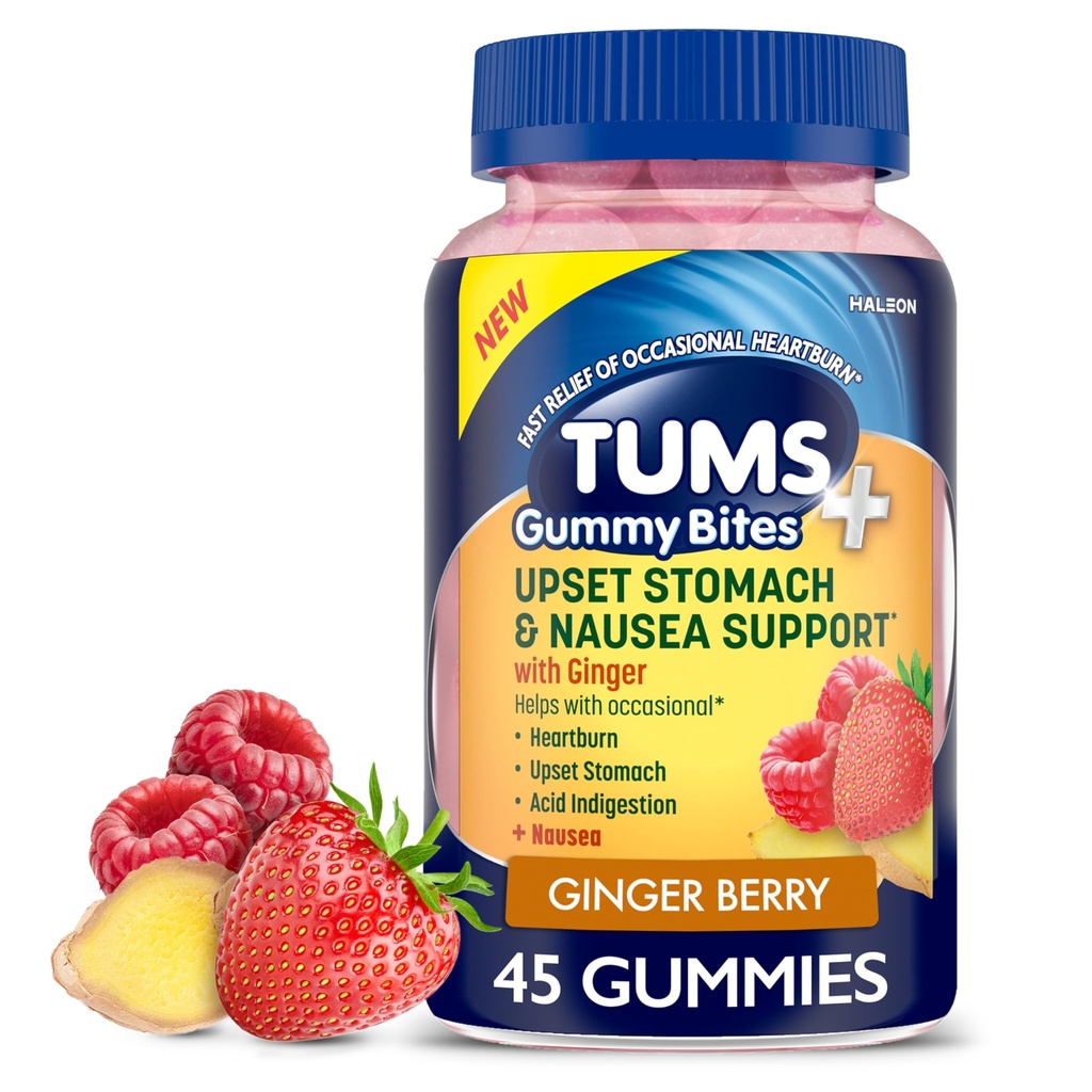 TUMS Plus Upset Στομάχι & Ναυτία Υποστήριξη, Συμπλήρωμα διατροφής, Ginger Berry - 45 κόμης