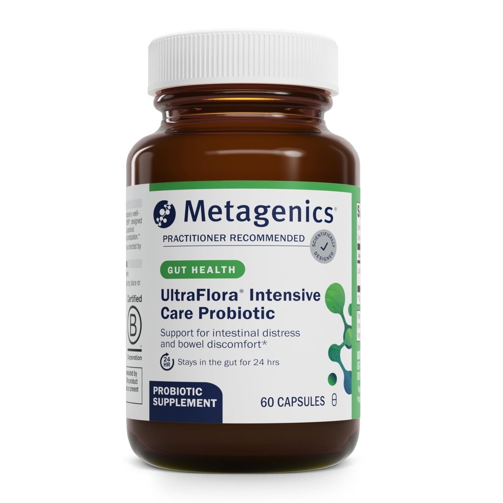 Metagenics UltraFlora Intensive Care Probiotic - 20 Billion CFU Clinically Tested Lactobacillus plantarum 299v* - Supports Digestive Health & Bowel Regularity* - Gluten-Free, Vegetarian - 60 Capsules