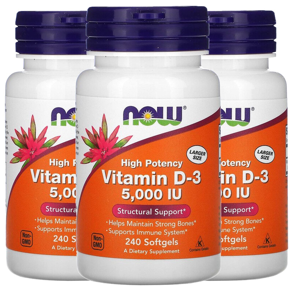 Τώρα Βιταμίνη D-3 5000 IU, 240 Softgels, Συσκευασία των 3