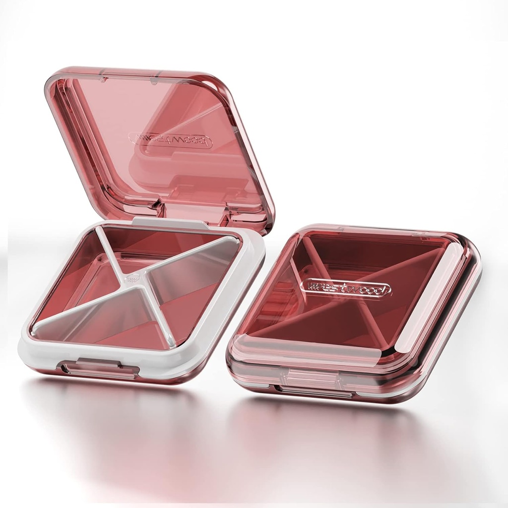 DUBSTAR Daily Pill Organizer, 4 διαμερίσματα Φορητή ταξιδιωτική μικρή θήκη χαπιών, κουτί χαπιών για Purse Pocket να κρατήσει βιταμίνες, Cod λάδι ήπατος, συμπληρώματα και φαρμακευτική αγωγή (κόκκινο)