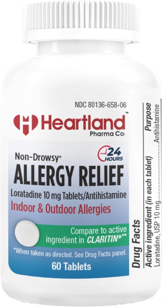 Loratadine 10mg | Allergy Relief Tablets | Non Drowsy | 24 Hour Relief for Indoor & Outdoor Allergies | 60 Count