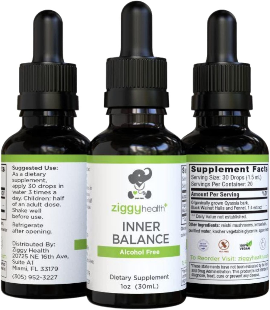 Ziggy Health Inner Balance Tincture - Εντερική Φόρμουλα Υποστήριξης, Μαύρο Υγρό Καρύδι, Επιβλαβές Καθαρισμός Οργανισμού, Βότανο Remedy, Συμπλήρωμα, Χωρίς Γλουτένη, 1 ουγγιά