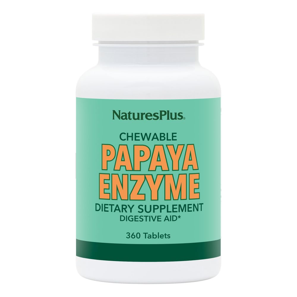 NaturesPlus Papaya Enzyme - 360 Chewable Tablets - Digestive Aid Supplement with Amylase & Protease - Helps Reduce Gas, Bloating, Stomach Upset & Discomfort - Vegan, Gluten Free - 360 Servings