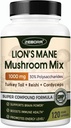 ZEBORA Lions Mane Supplement Capsules - Mushroom Supplement with Lions Mane, Cordyceps, Reishi, Turkey Tail, Shiitake - Lion's Mane Mushroom for Memory, Focus & Immune Support - 119 Vegan Caps