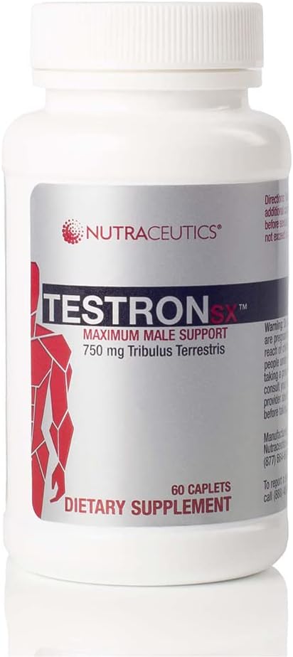 TestronSX – Testosterone Support with 750mg Tribulus Terrestris – Boosts Male Vitality, Stamina & Performance – 60 Caplets
