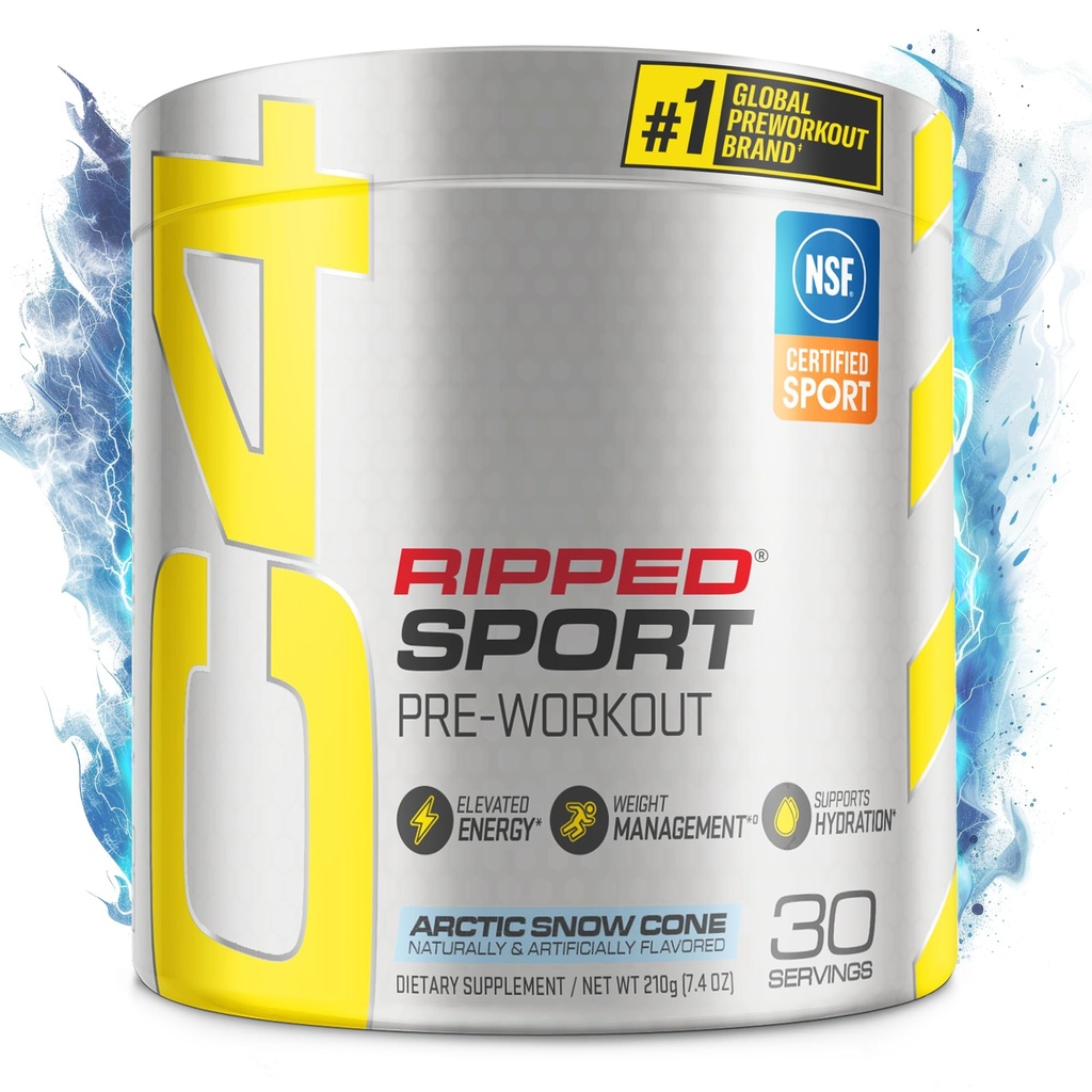 C4 Ripped Sport Pre Education Powder Arctic Snow Cone - NSF Certified for Sport + Sugar Free Preworkout Energy Supplement for Men & Women - 135mg Caffeine + Weight Loss - 30 Services