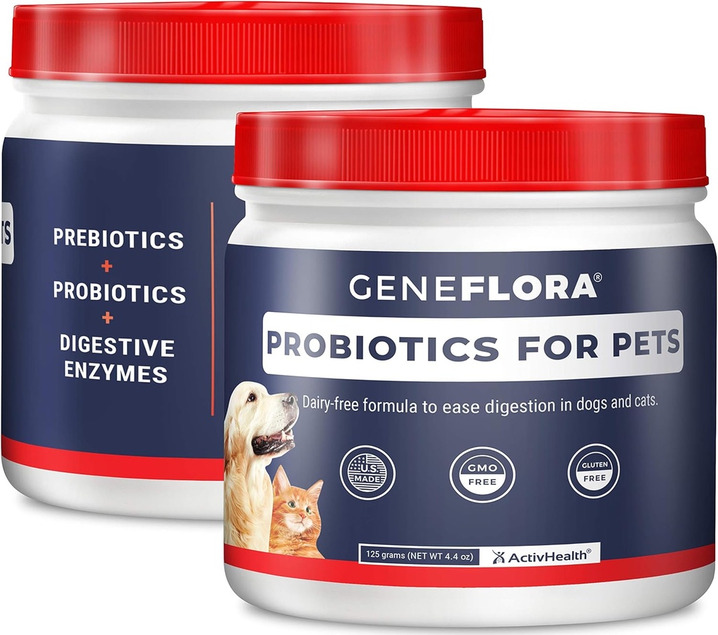 ActivHealth Digestive Enzymes και Probiotic για κατοικίδια ζώα (σκύλοι, γάτες, κουνέλια και περισσότερα, 125 mg, 120 μερίδες) από τη Geneflora για κατοικίδια συσκευασίας των 2