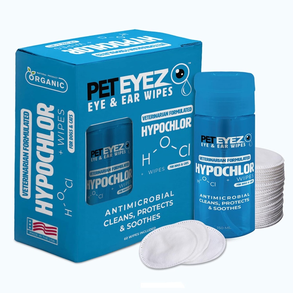 PetEyez Veterinaryian Formulated Tear Stain Remover Solution for Dogs & Cats - Hypoallergenic Deodorizing Cleaner to Remove Dirt, Recharge and Crust from Ears, Eyes, Paws & But - 100 Wipes
