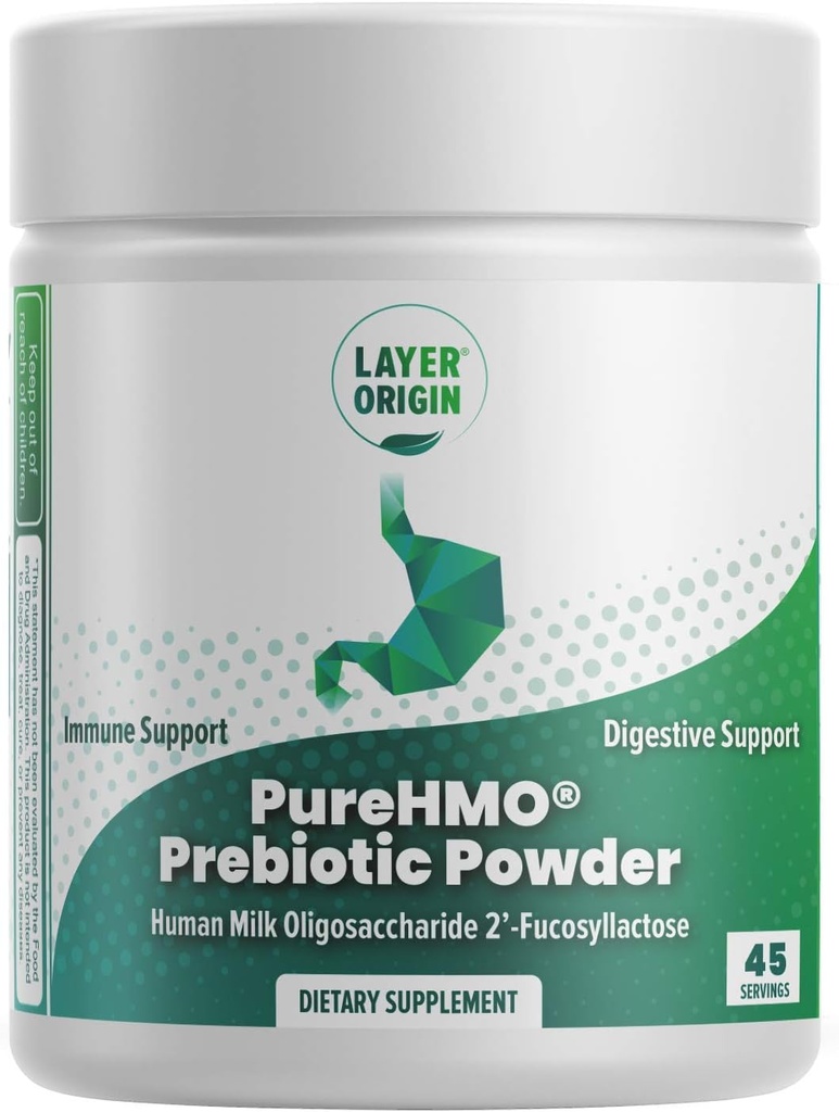 Layer Origin | PureHMO Human Milk Oligosaccharide (HMO 2'-FL) Prebiotic Fiber Powder - Feed 200 Billion Probiotics/Scoop, 45 Servings