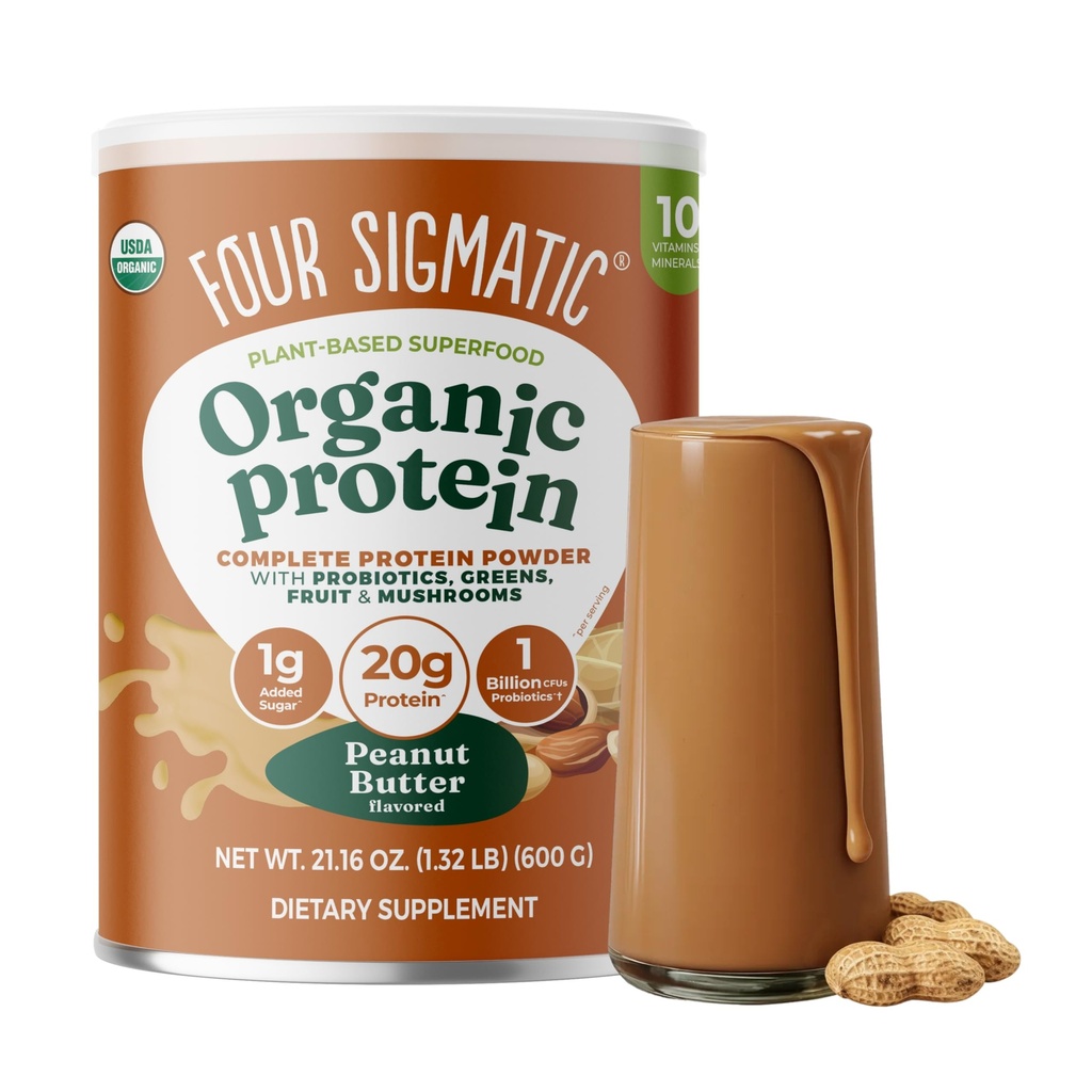 Τέσσερις Sigmatic Organic Plant-based πρωτεΐνη σκόνης φυστικοβούτυρο πρωτεΐνη με χαίτη, Chaga, Cordyceps και περισσότερα 