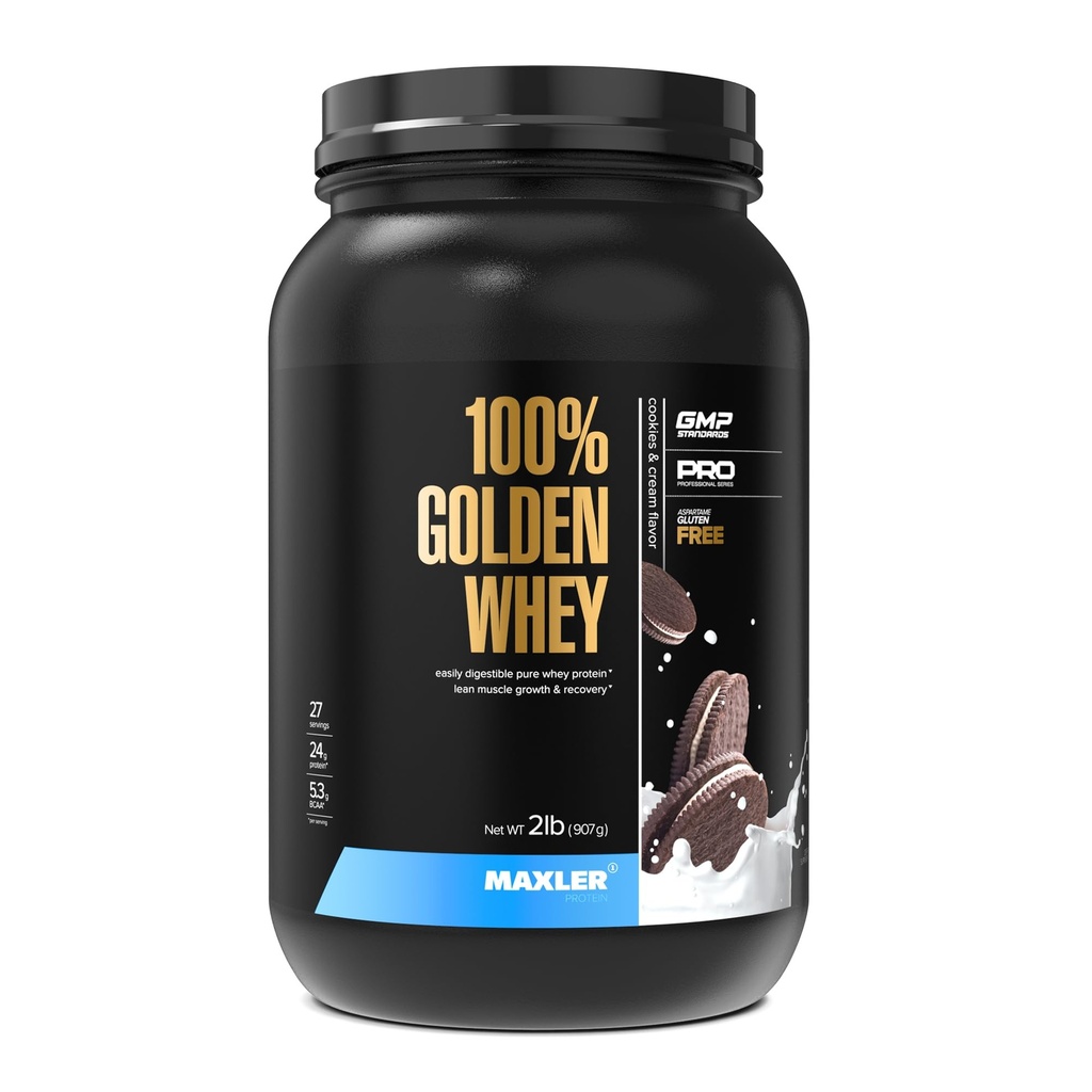 Maxler 100% Χρυσή πρωτεΐνη ορού γάλακτος - 24g πρωτεΐνης ανά σερβίρισμα - Premium σκόνη πρωτεΐνης ορού γάλακτος για Pre Post προπόνηση - Fast-Absorbing συμπύκνωμα ορού γάλακτος, απομόνωση & υδρολυτικό μείγμα - Cookies & Κρέμα 2 lb