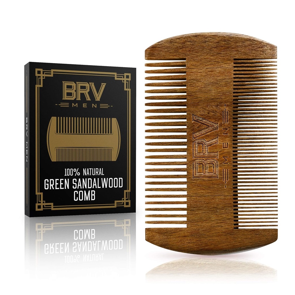 BRV MEN Beard & Mustache Comb, 100% φυσικό πράσινο σανδαλόξυλο, Pocket Beard Comb με θήκη μεταφοράς, Ξύλινη γενειάδα Comb για άνδρες για όλους τους τύπους και στυλ των μαλλιών & γένη