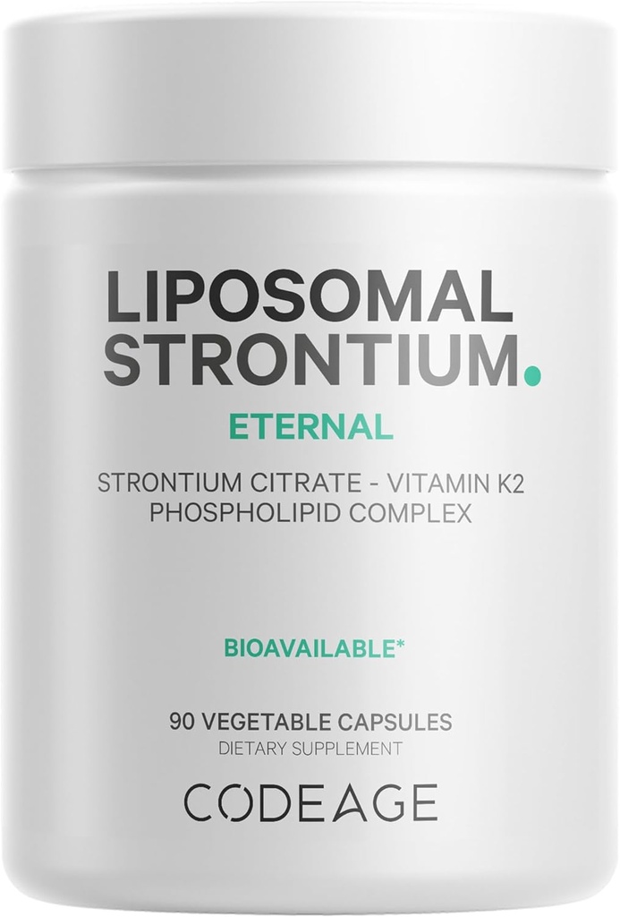 Codeage Liposomal Strontium Supplement - Κιτρικό Στρόντιο, Βιταμίνη K2 MK-7, Λιποσωμική Παράδοση, Μη ΓΤΟ, Χωρίς Γλουτένη - 90 Κάψουλες