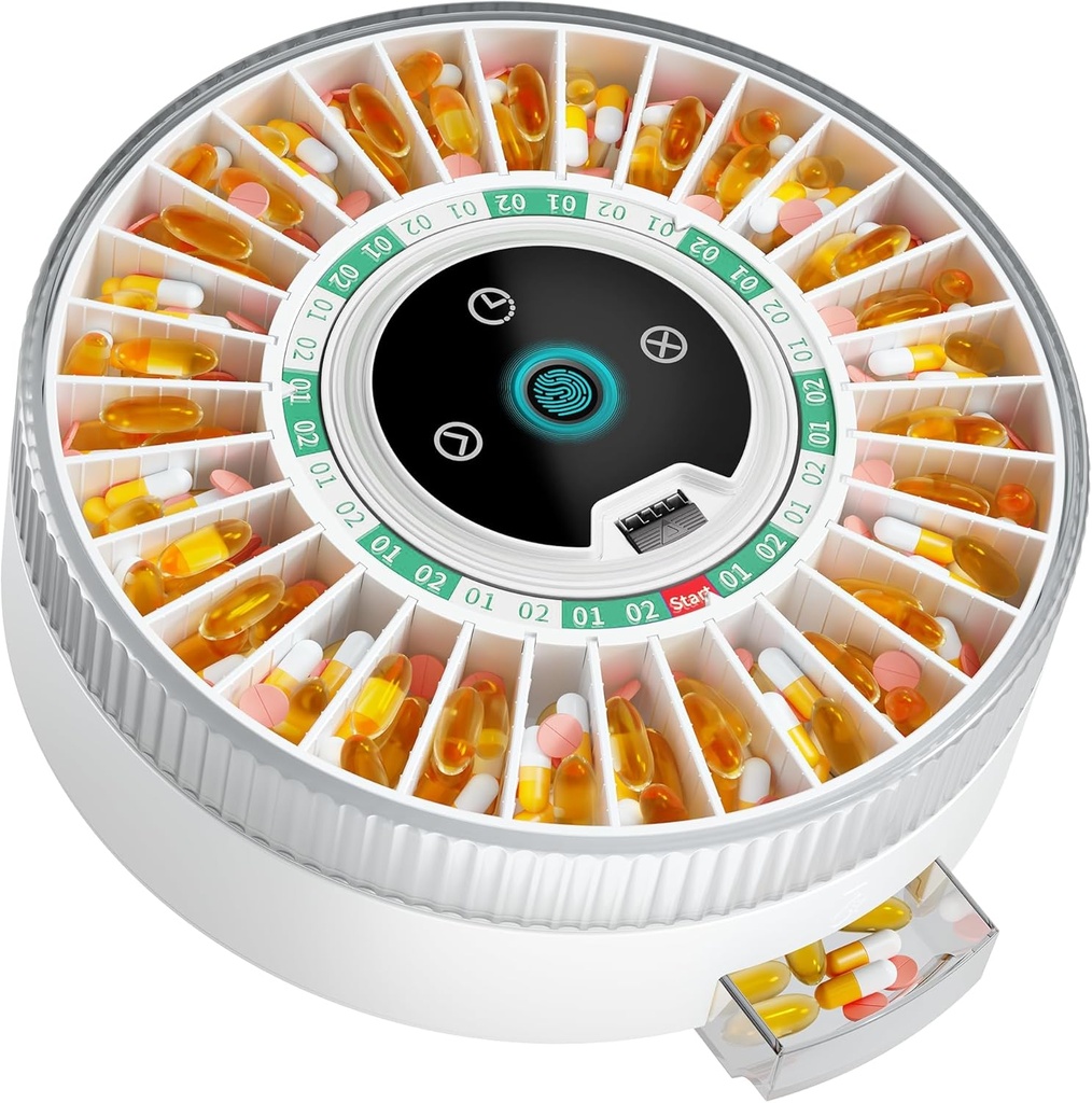 Windtrace Bluetooth Automatic Pill Dispenser for Elderly with Alarm, Smart Pill Dispenser with 31-Slot, Fingerprint& Mechanical Dual Lock Medication Dispenser, Timed Dispenser Machine (Green)