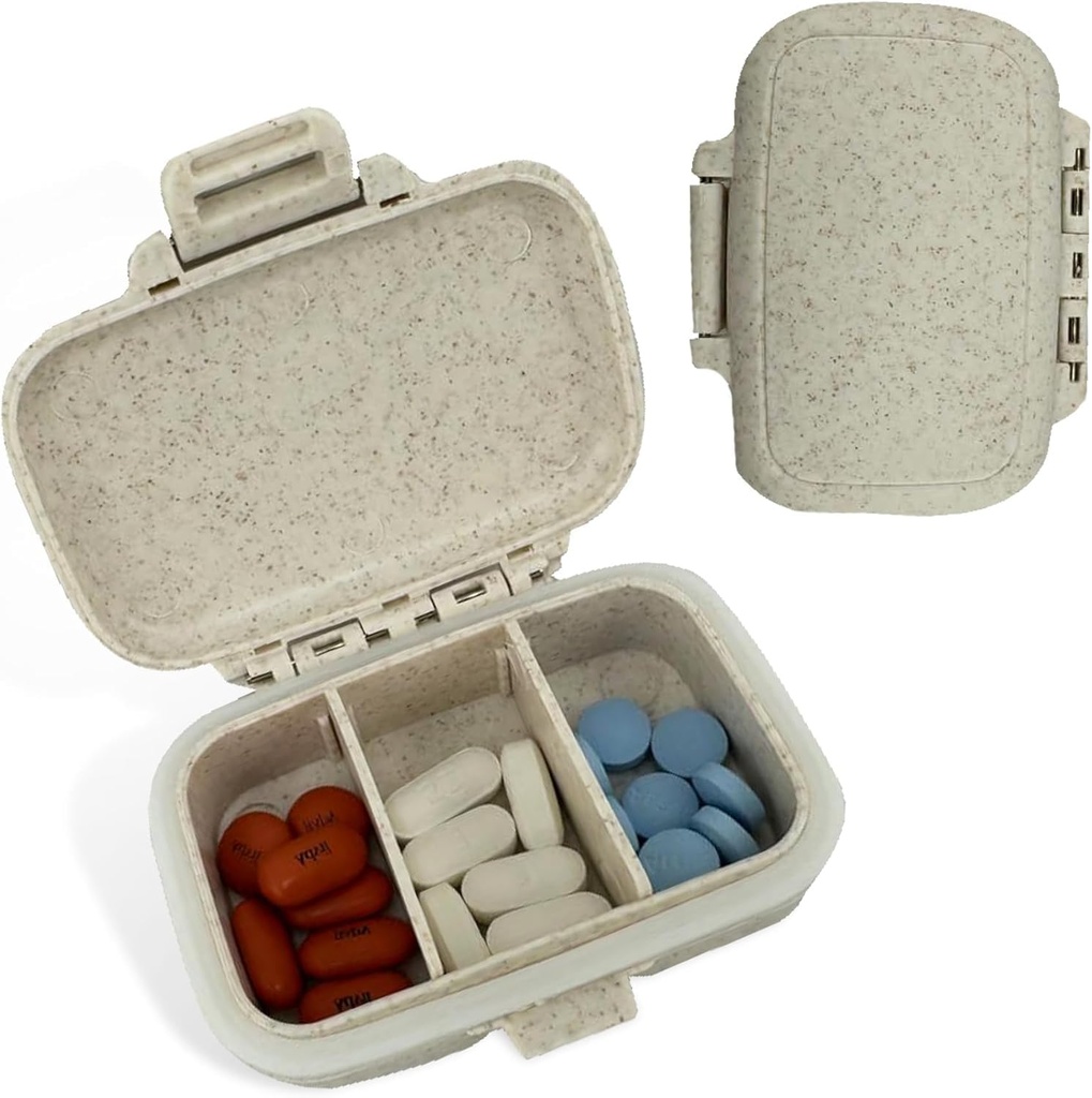 Travel Pill Organizer - Ανθεκτικό, Watertight Pill περίπτωση Ταξιδιών Μέγεθος με 3 διαμερίσματα - Compact Pill Travel Θήκη για Βιταμίνες, Συμπληρώματα, Ιατρική - Travel Pill Container για Πουρέ (Λευκό)