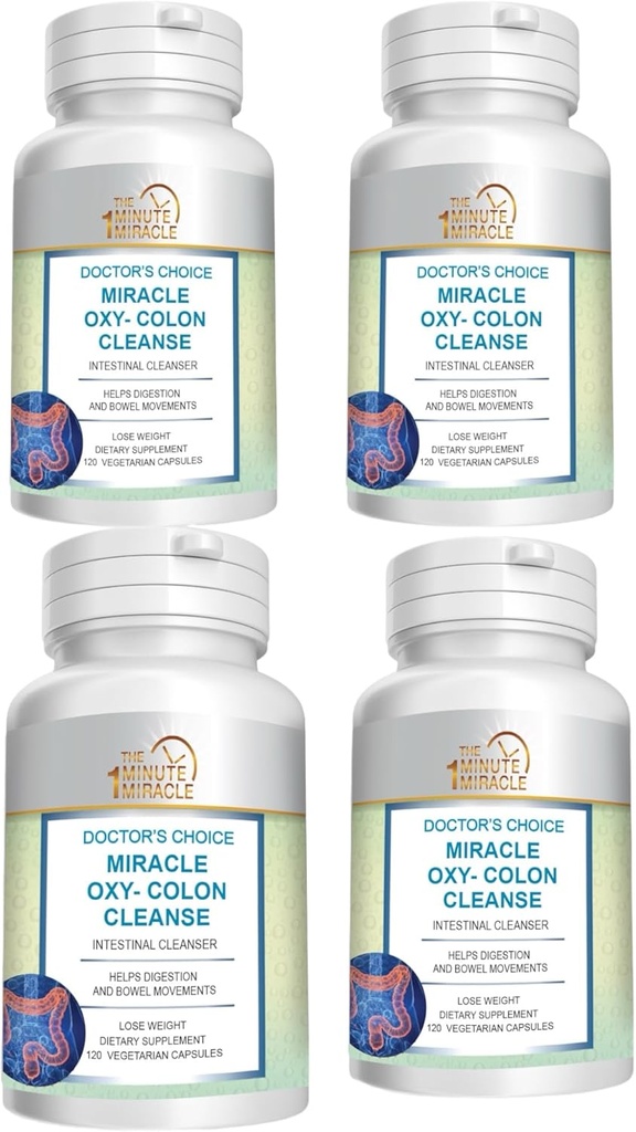 Miracle Oxy-Colon Cleanse Vegan Colon Cleanser - 4 μπουκάλια - 120 κάψουλες χορτοφάγων.