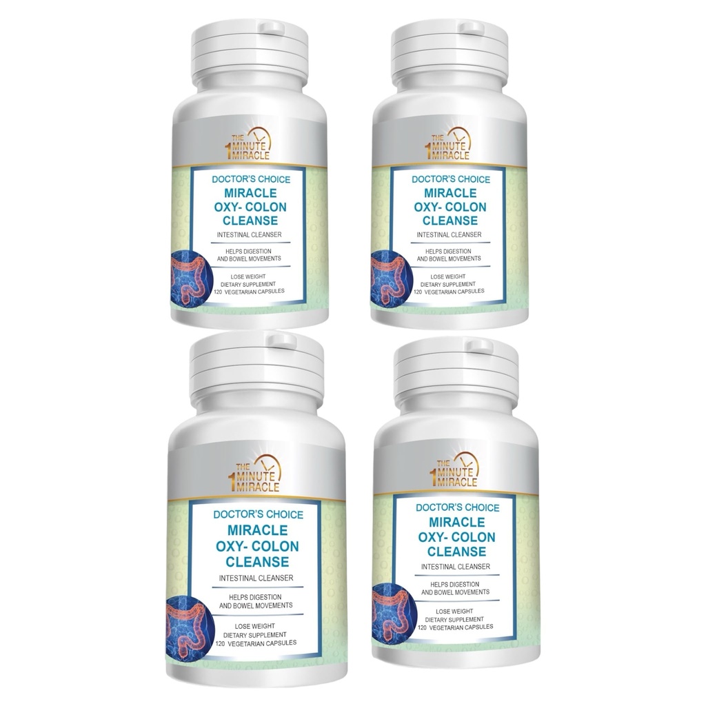 Miracle Oxy-Colon Cleanse Vegan Colon Cleanser - 4 μπουκάλια - 120 κάψουλες χορτοφάγων.
