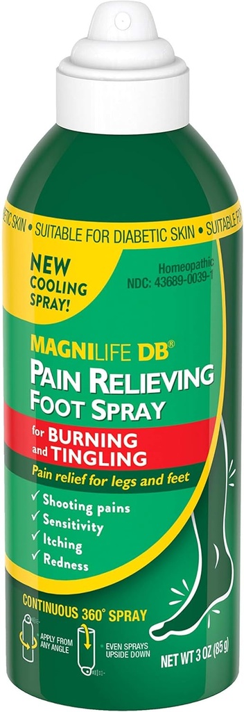 MagniLife DB Pain Reliefing Foot Spray, Φυσικώς Cooling Pain Relief to Soothe Burning and Tingling, Κατάλληλο για Διαβητικό Δέρμα - 3oz
