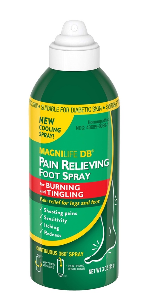 MagniLife DB Pain Reliefing Foot Spray, Φυσικώς Cooling Pain Relief to Soothe Burning and Tingling, Κατάλληλο για Διαβητικό Δέρμα - 3oz