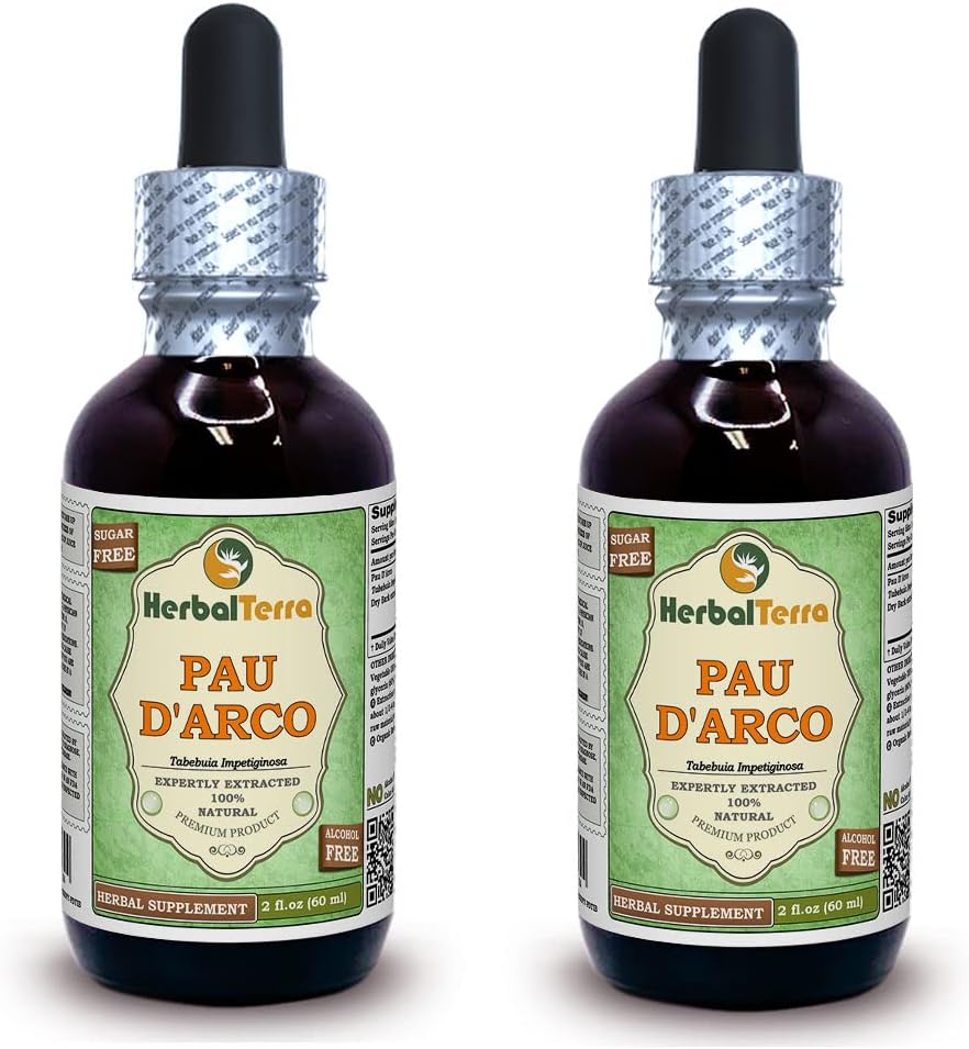 PAU d'arco (Tabebuia Impetiginosa) Γλυκερίτης, αποξηραμένο χωρίς αλκοόλ εκχύλισμα (Όνομα: HerbalTerra, Περήφανα Made in USA) 2x2 fl.oz (2x60 ml)