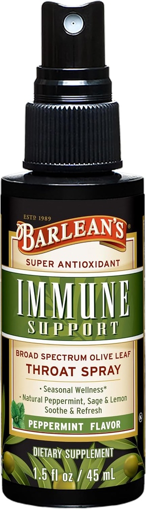 Barlean's Olive Leaf Complex Lroat Spray, συμπλήρωμα ανοσοποίησης με μέντα, λεμόνι, και φασκόμηλο για Ichy Lroat Relief, Liquid Blended Extract, 1,5 oz