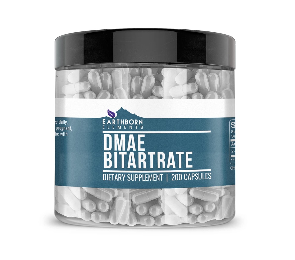 Earthborn Στοιχεία DMAE Bitartrate 200 Κάψουλες, Καθαρά & Μη αραιωμένα, Χωρίς Πρόσθετα