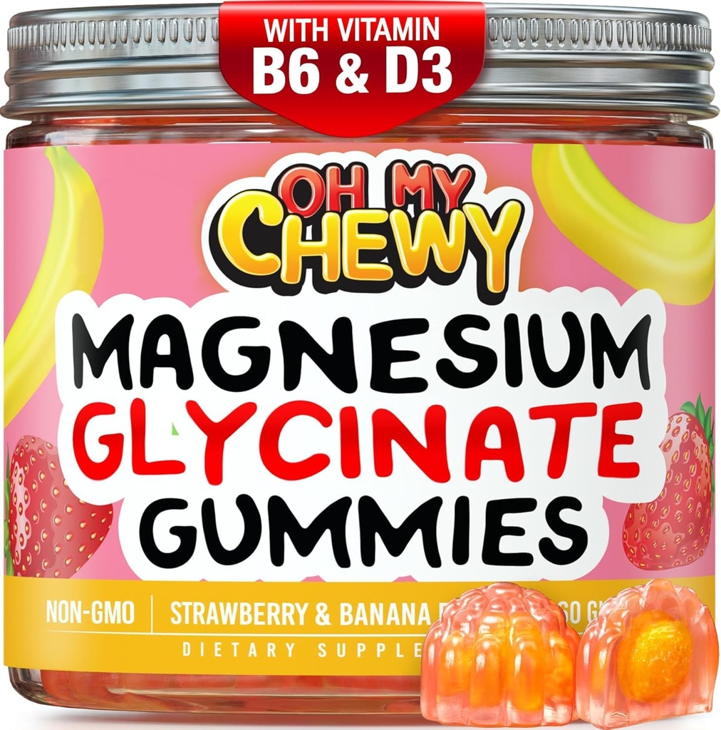 Magnesium Glycinate Gummies Supplement - Support for Sleep, Calm, Relax | Center-Filled, High Absorption for Kids, Teens & Adults with B6 & D3 - Gluten Free & Vegan Friendly