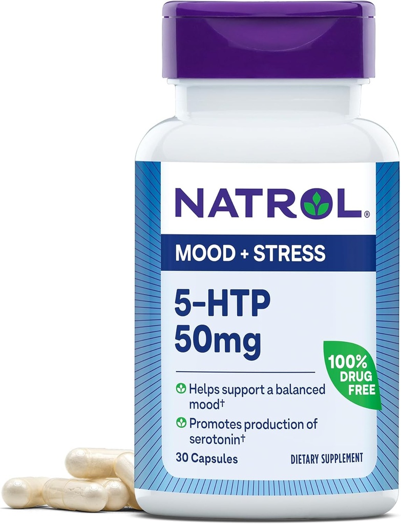 Natrol Mood & Stress 5-HTP 50mg, συμπλήρωμα διατροφής βοηθά στην υποστήριξη μιας ισορροπημένης διάθεσης, 30 κάψουλες, 7-30 ημέρα προσφοράς