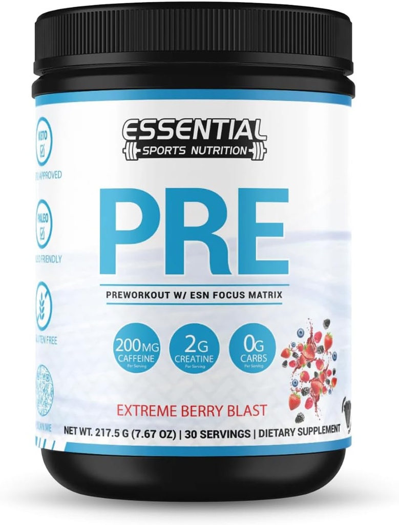 PRE | Pre-Workout with Creatine, Focus Formula, and 200mg Caffeine (n/a, Extreme Berry Blast)