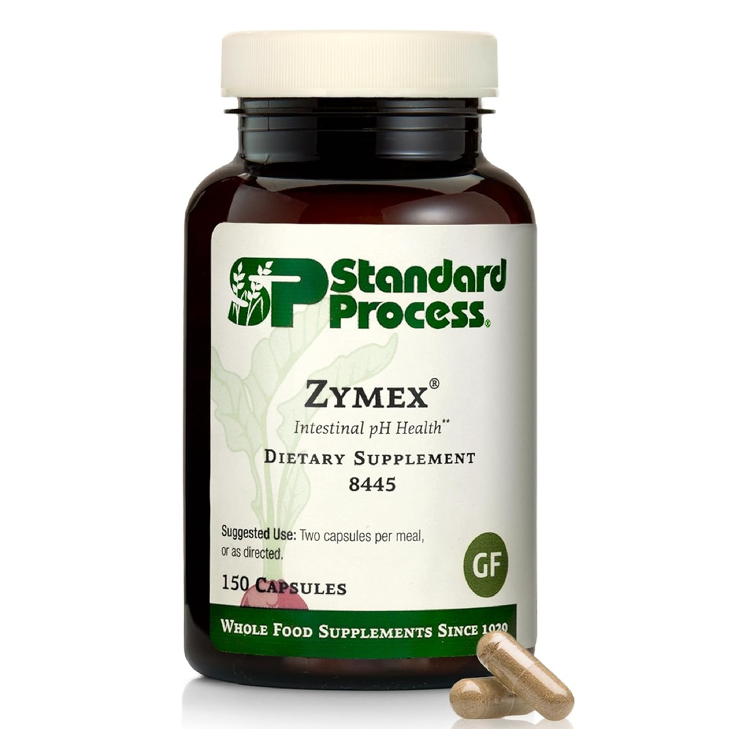 Standard Process Zymex Capses - Digestive Health Support - Υποστηρίζει Εντερική Υγεία & Ισορροπημένο pH - Συμπλήρωμα Υγείας με Ρύζι Bran, Ισπανικό Μος, Καρότα & Μπιζέλια - Μη-Dairy - 150 Κάψουλες