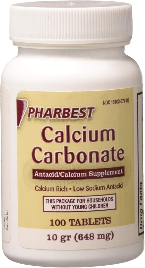 Αντιόξινο και συμπλήρωμα ασβεστίου Pharmest Calcium Carbonate 10 Grains - 100 Tables by HARBEST