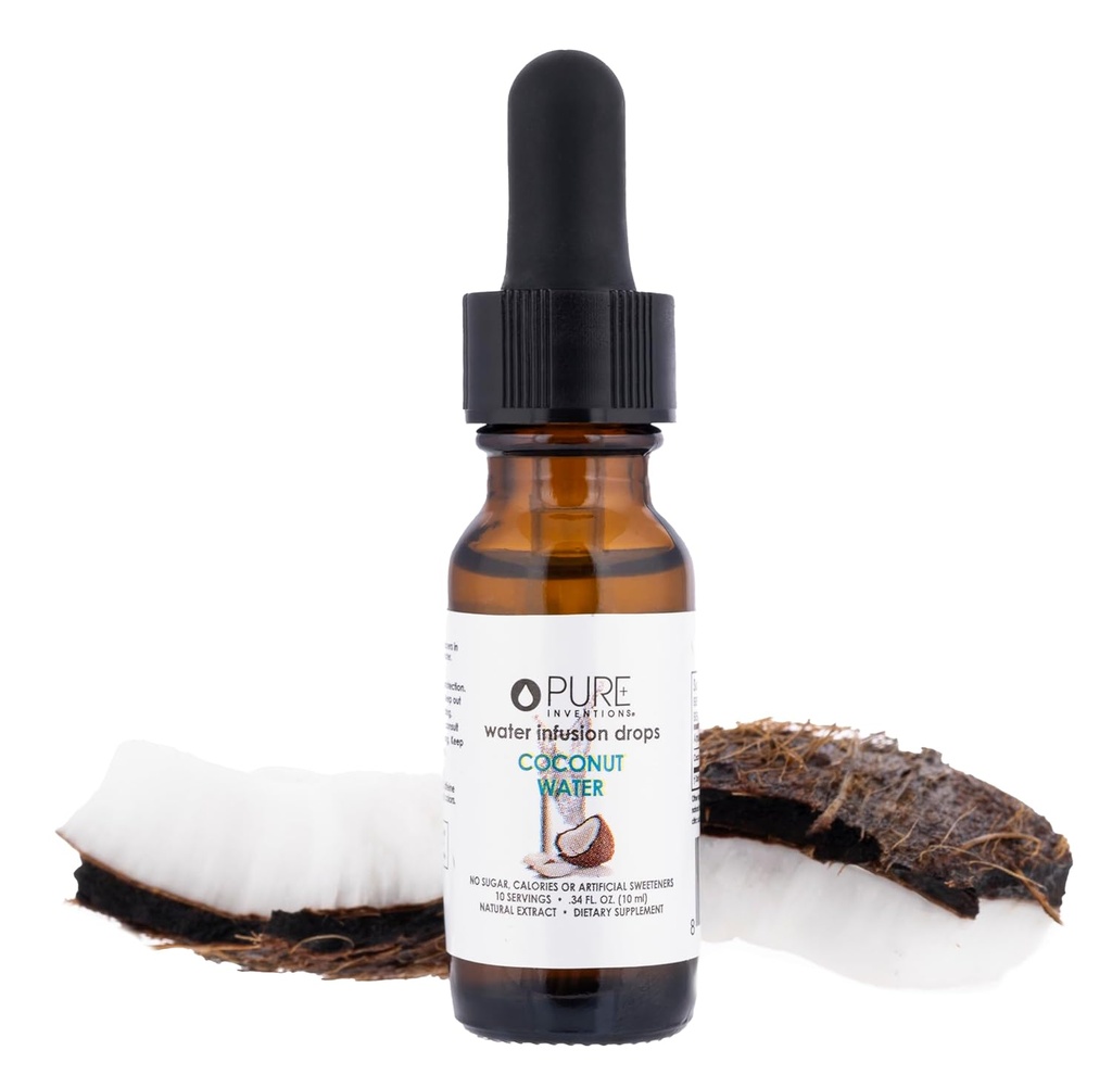 Καθαρές εφευρέσεις - Καρύδα Σταγόνες έγχυσης νερού - Ποτό & Νερό Infuser - Φυσικά Επιδρώντας Ηλεκτρόλυτα - Χωρίς σάκχαρα, θερμίδες ή τεχνητά γλυκαντικά - Deluxe μέγεθος ταξιδιών - 12 εξυπηρετήσεις - 0,34 oz