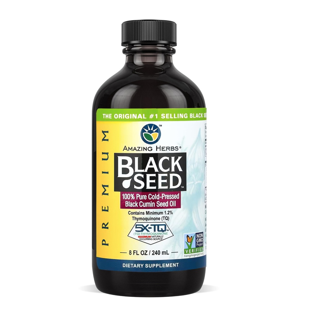 Amazing Herbs Premium Black Seed Oil - Ψυχρό Πιέζεται Nigella Sativa Aids σε Digestive Υγεία, Ανοσολογική Υποστήριξη, λειτουργία του εγκεφάλου, Κοινή Κινητικότητα, Χωρίς Γλουτένη, Μη ΓΤΟ - 8 FL Oz