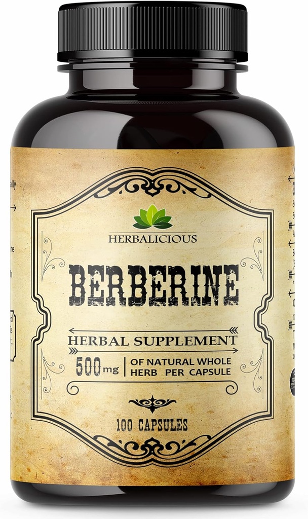 HERBALICIOUS Berberine Supplement – 100 κάψουλες Berberine HCL Συμπλήρωμα διατροφής για άνδρες και γυναίκες – Μη ΓΤΟ Berberine 500mg – Ιδανικό για ανοσοποιητική υποστήριξη, καρδιά, χοληστερόλη Επίπεδα