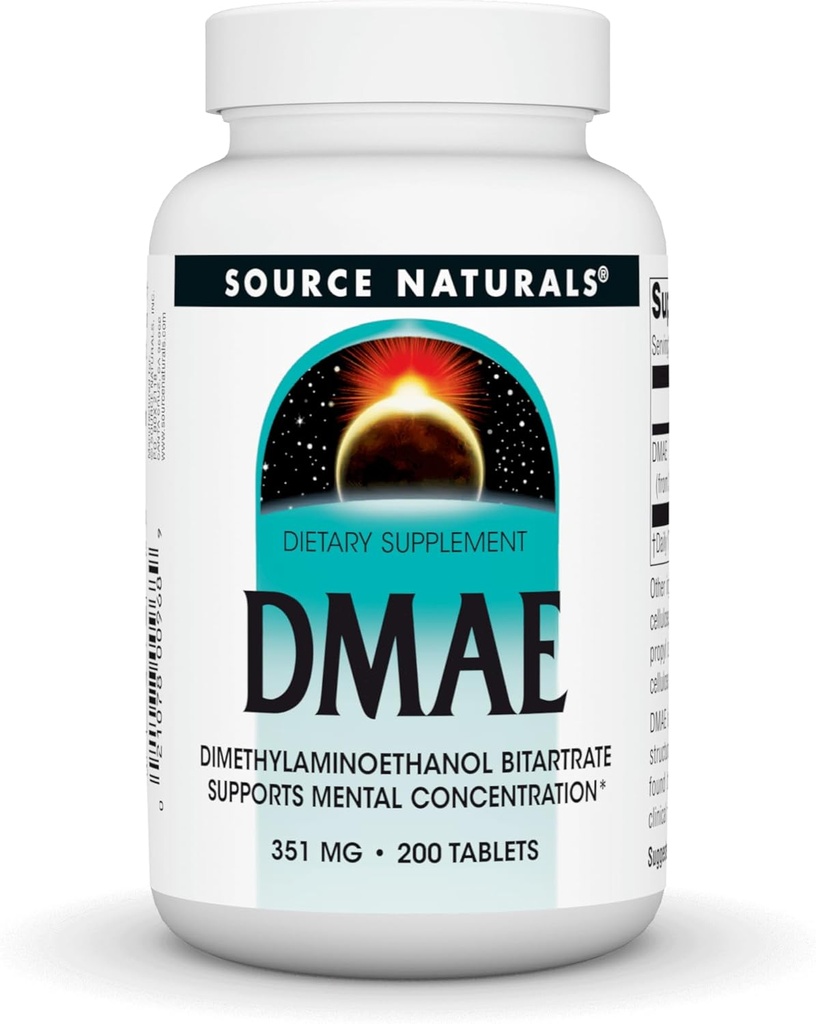 Πηγές Naturals DMAE, Διμεθυλαμινοαιθανόλη Bitartrate - Υποστηρίζει τη διανοητική συγκέντρωση - 200 Tabletισκία
