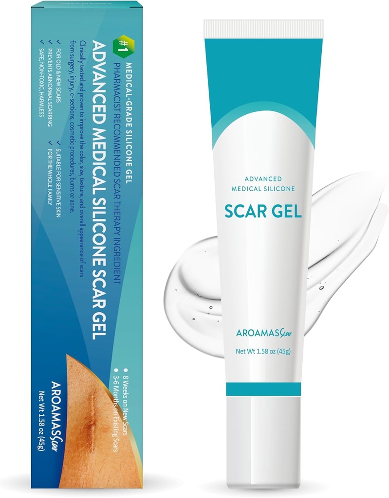 Aroamas Scar Advanced Scar Gel - Medical-Grade Silicone Scar Gel για Χειρουργικά Σημάδια, για Πρόσωπο, Scar gel με σιλικόνη για Κελόιντς, C-Ενότητα, Καλλυντικές Διαδικασίες, Burns, Τραύματα - 45g