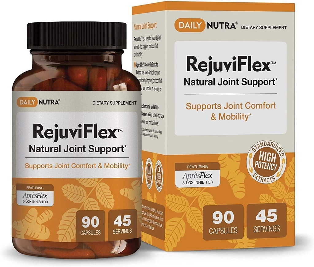 RejuviFlex - Natural Joint Supplement w/ApresFlex Boswellia AKBA, Turmeric Curcumin, Piperine & White Willow Bark - για τη λειτουργία των χεριών, γόνατα, συνολική κοινή υγεία (90 κάψουλες)
