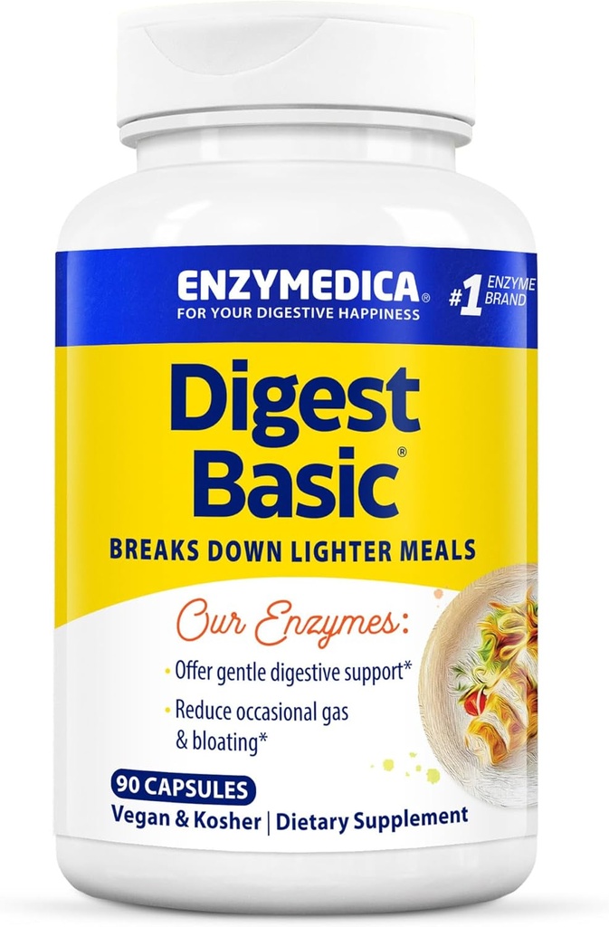 Enzymedica Digest Basic, Digestive Enzymes for Sensitive Στομαχικά, Προσφορές Fast-Active Gas & Bloating Relief, 90 Count