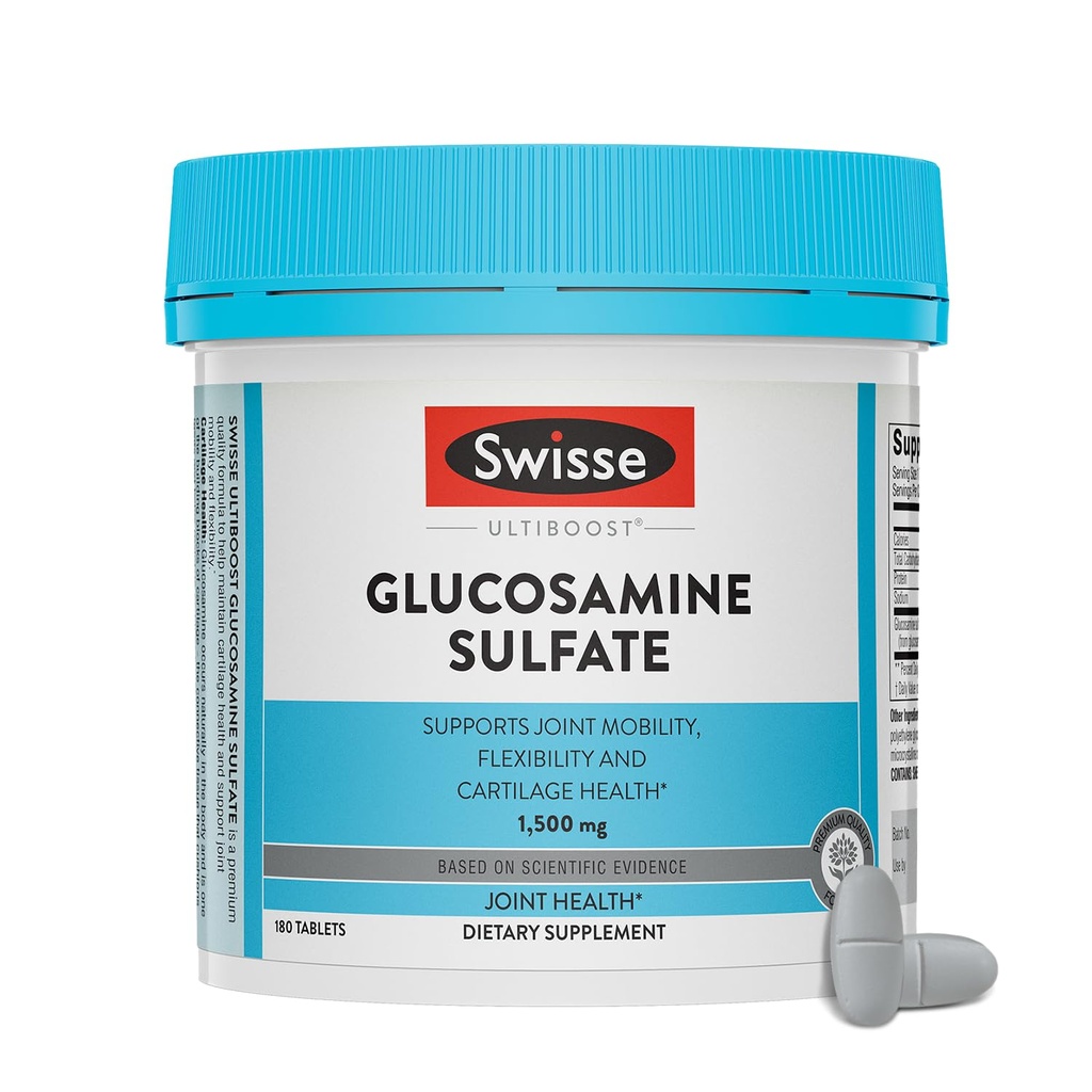 Swisse Glucosamine Sulfate Joint Support Supplement for Mobility and Flexibility Health | Women and Men | Glucosamina 1500mg | 180 Tablets| 6 Months Supply