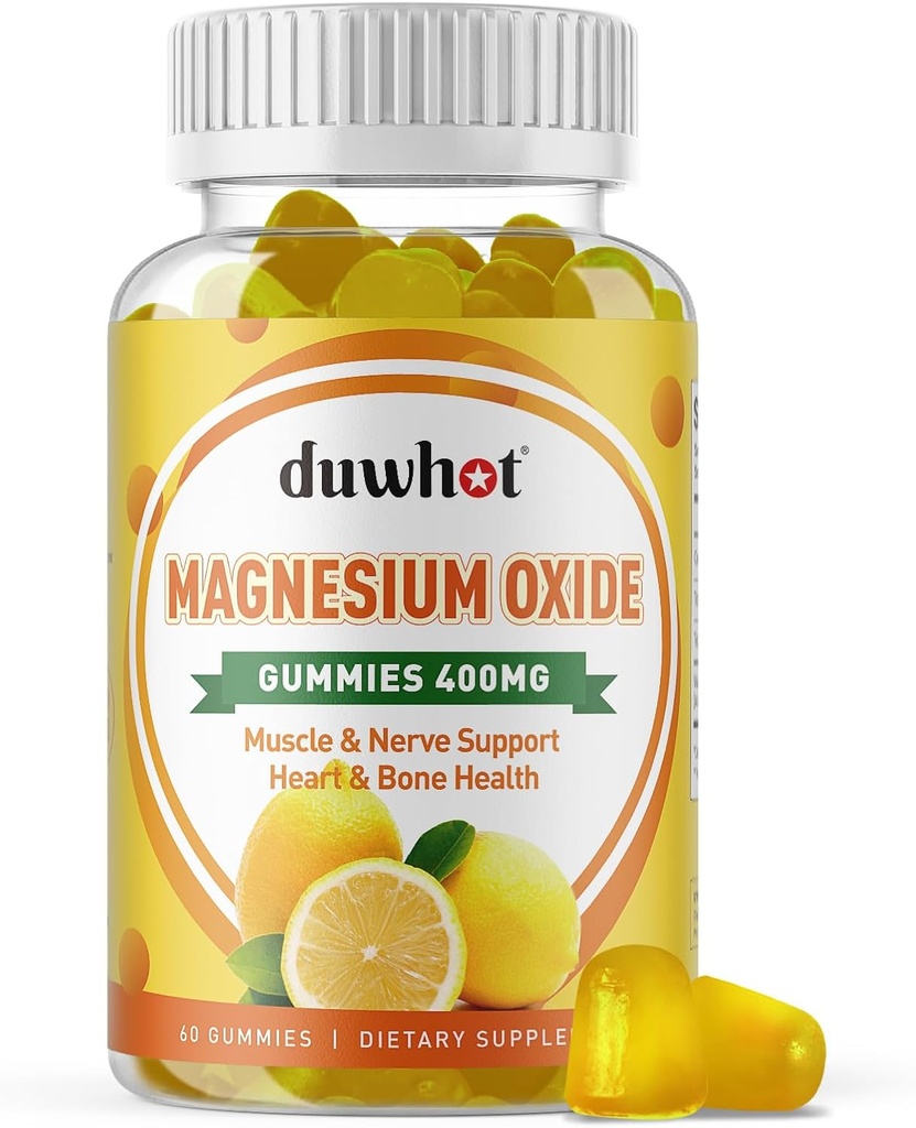 Μαγνήσιο Oxide Gummies 400mg, Μαγνήσιο Oxide Chewable συμπλήρωμα για ενήλικες & παιδιά, Nerve, μυών, οστών & καρδιάς, μη GMO, Pectin, Vegan, 60