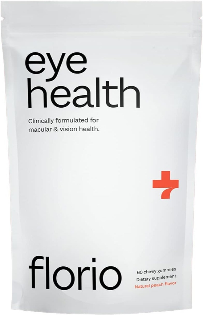 Florio Eye Health Gummy Βιταμίνες για Ενήλικες, 2X Lutein & Zeaxanthin, Βιταμίνες A, B2, B3, C & E, Διατήρηση της μηδικής και αμφιβληστροειδικής υγείας, Καταπολέμηση της οξείδωσης, 30-ημέρα προσφοράς, Φυσικό άρωμα Peachάκινου