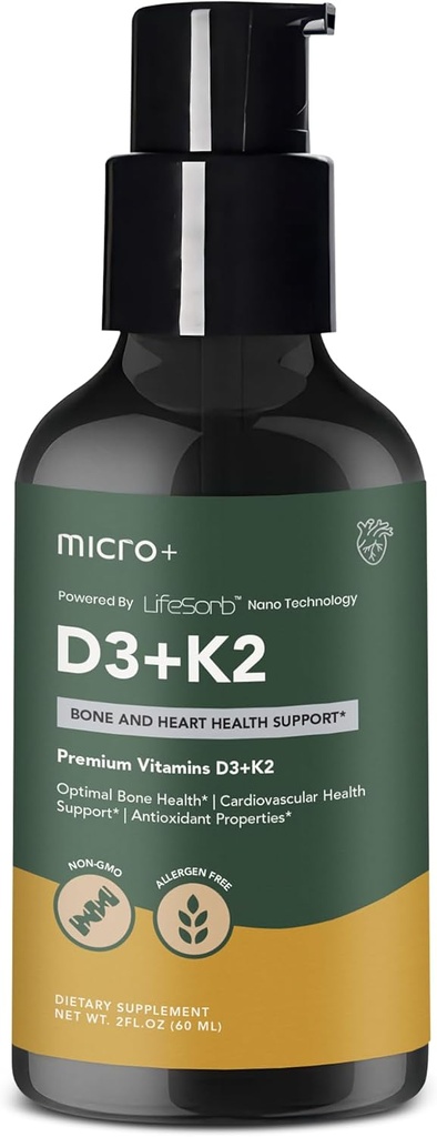 D3K2+ από Micro+ Συμπλήρωμα Βιταμίνης με LifeSorb Technology - D3 K2 Συμπλήρωμα, Οστική & Ανοσολογική Υγεία