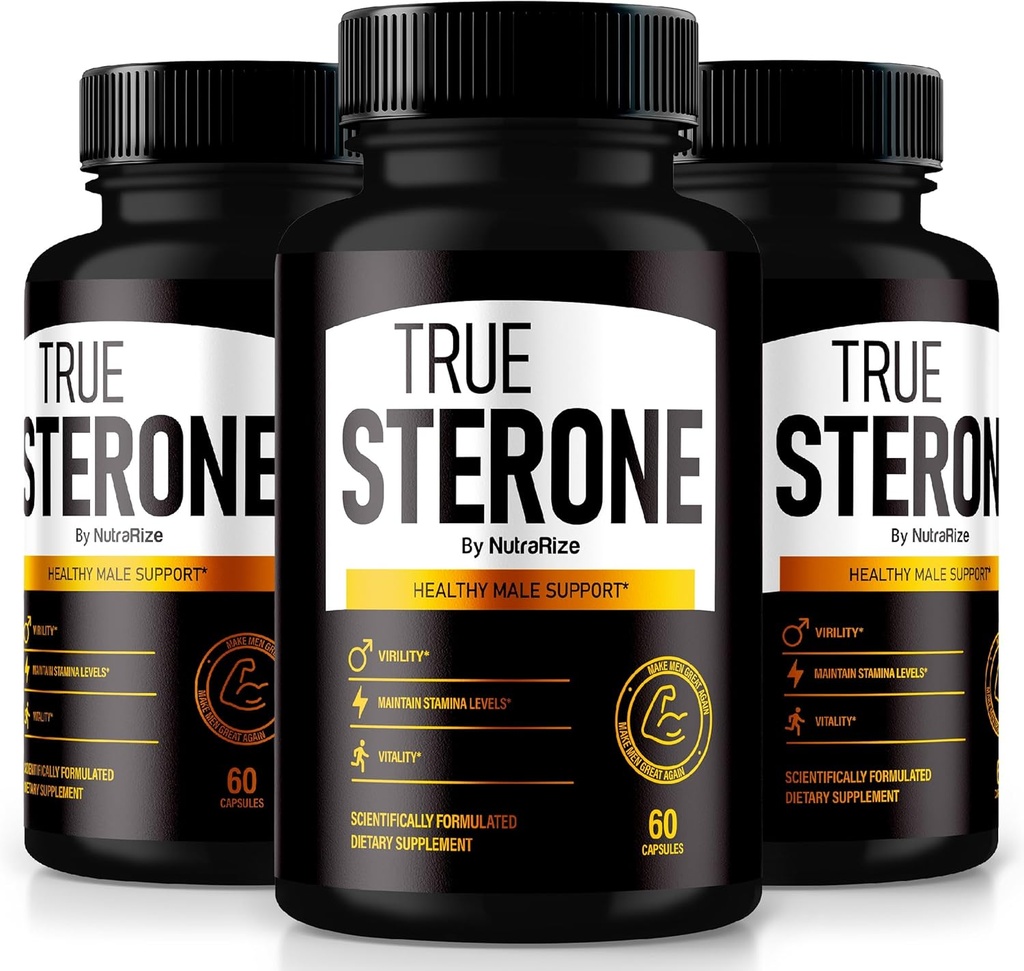 NutraRize (Pack of 3 True Sterone for Men – All-Natural Daily Formula Made to Support Energy, Confidence, and Balanced Health. Feel Your Best with Just 2 Easy-to-Swallow Pills a Day (180 Capsules)