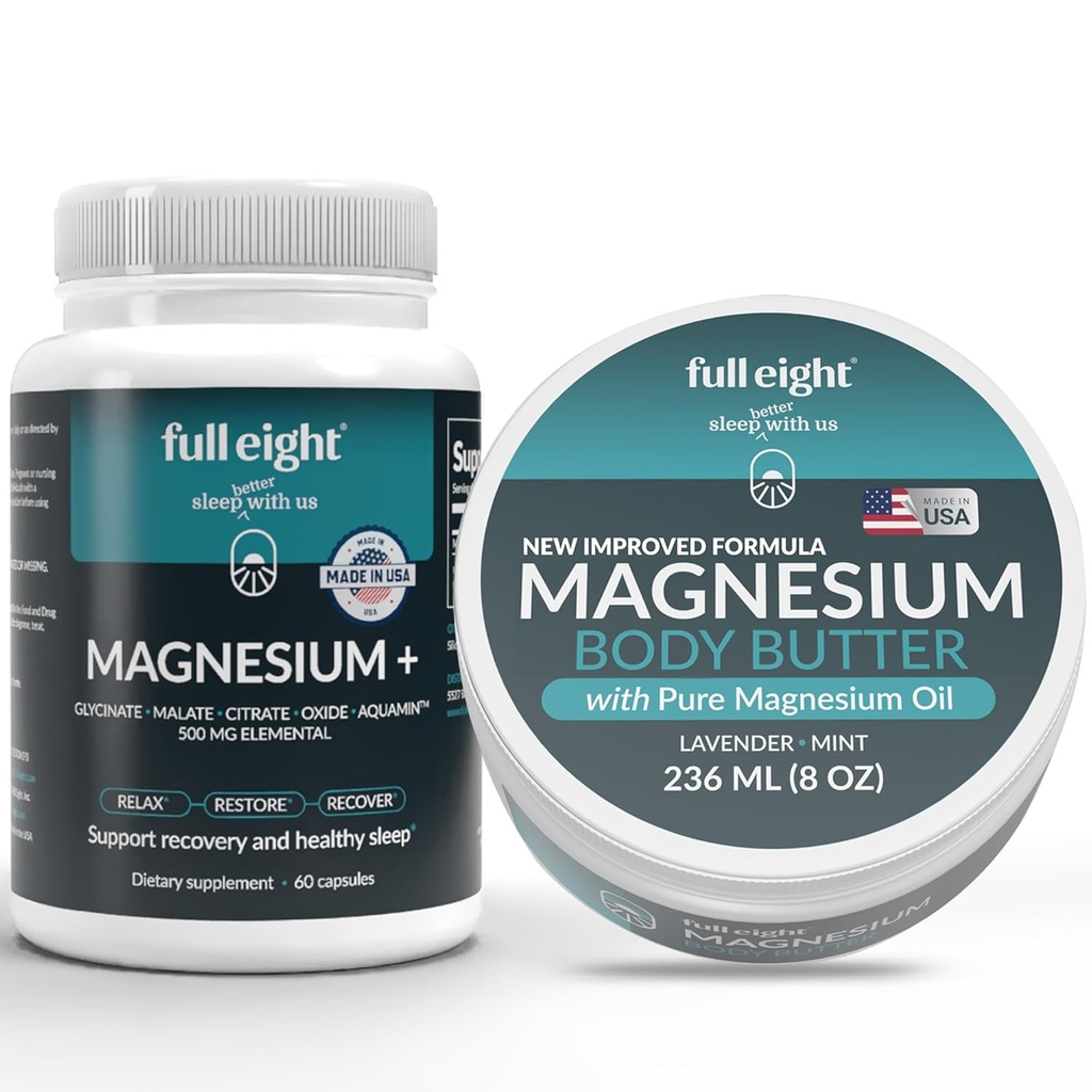 Ultimate Magnesium Sleep Bundle - Γλυκινικό μαγνήσιο 500 Mg Στοιχείο και Χλωριούχο μαγνήσιο Βούτυρο σώματος